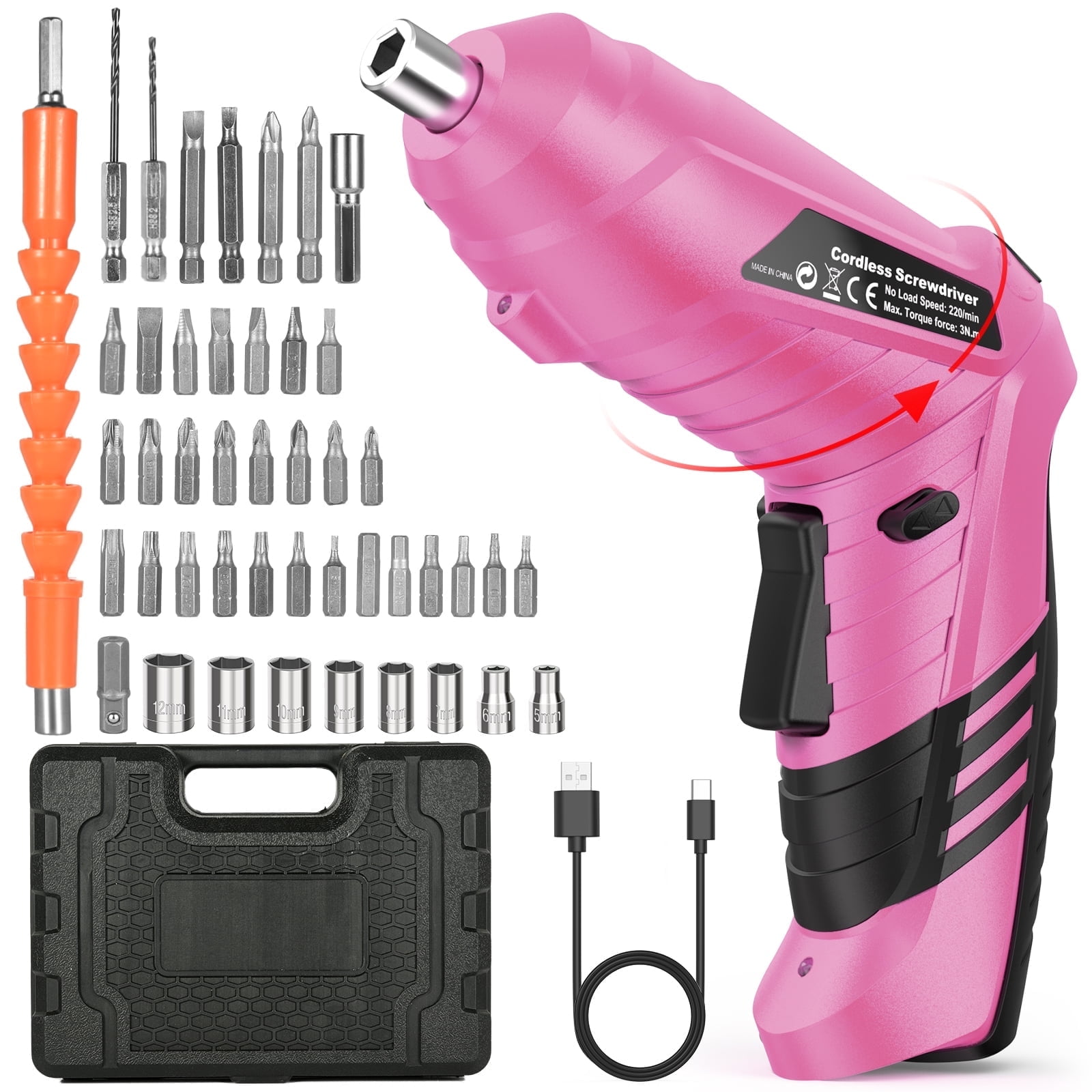 Electric Screwdriver Set, Handheld cordless drill Rechargeable Tool, Rotatable 90 Degrees Cordless Electric Screwdriver Set with Rechargeable Battery and LED Light for Home DIY